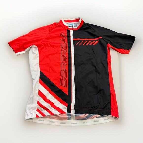 BERGRISAR Mens Red Black Cycling Full Zip Short Sleeve Bike Jersey Size M MEDIUM - Picture 1 of 9